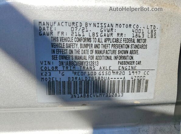 3N1AB8CV6MY312813 2021 NISSAN SENTRA Silver Vista de la etiqueta del VIN