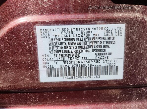 3N1AB8CV6PY245683 2023 NISSAN SENTRA Бордовый Вид подкапотного пространства