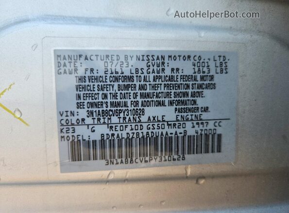 3N1AB8CV6PY310628 2023 NISSAN SENTRA Silver Widok naklejki z numerem VIN