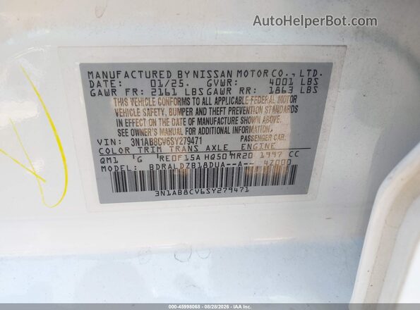 3N1AB8CV6SY279471 2025 NISSAN SENTRA White Vista del compartimento del motor