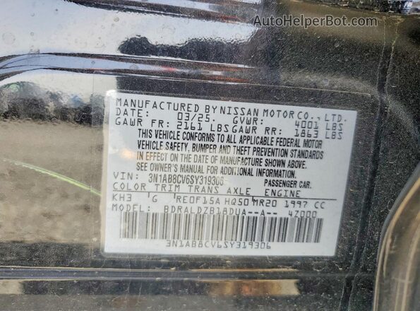 3N1AB8CV6SY319306 2025 NISSAN SENTRA Black Widok naklejki z numerem VIN