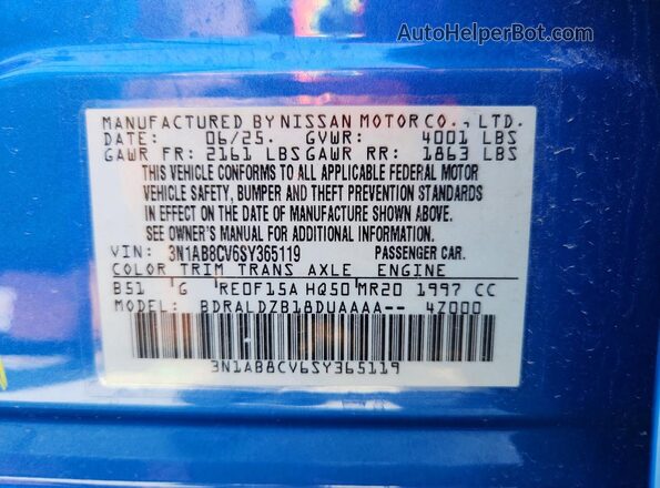 3N1AB8CV6SY365119 2025 NISSAN SENTRA Blue Widok naklejki z numerem VIN