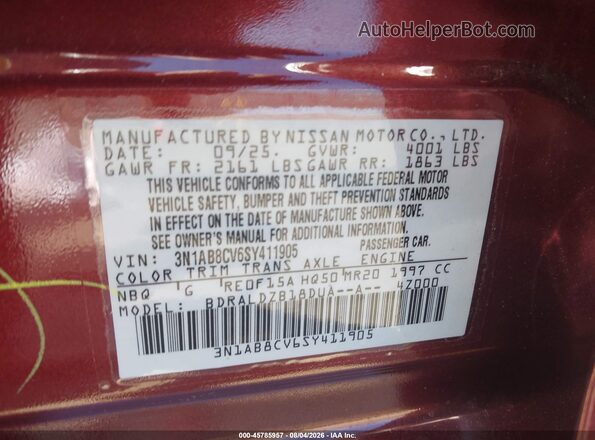 3N1AB8CV6SY411905 2025 NISSAN SENTRA Burgundy Vista del compartimento del motor