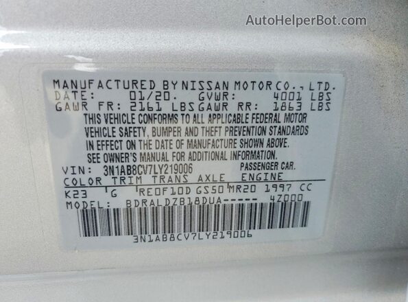 3N1AB8CV7LY219006 2020 NISSAN SENTRA Silver Вид підкапотного простору