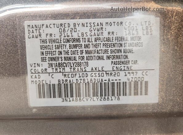 3N1AB8CV7LY288178 2020 NISSAN SENTRA Gray Vista del compartimento del motor