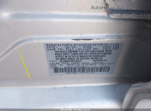 3N1AB8CV7MY294435 2021 NISSAN SENTRA Silver Engine compartment view
