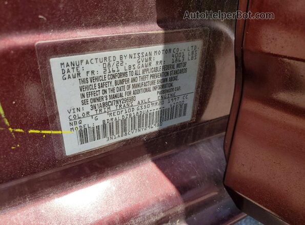 3N1AB8CV7NY296980 2022 NISSAN SENTRA Burgundy Widok komory silnika