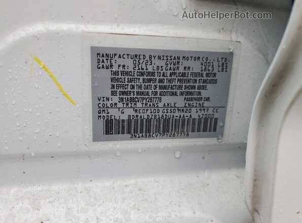 3N1AB8CV7PY287778 2023 NISSAN SENTRA White Вид підкапотного простору