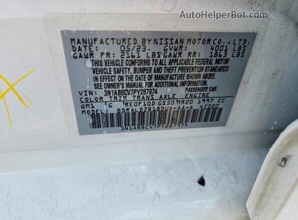 3N1AB8CV7PY287974 2023 NISSAN SENTRA White VIN կոդի պիտակի տեսք