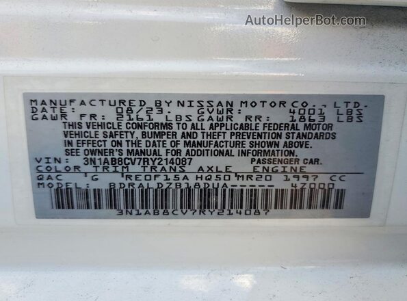 3N1AB8CV7RY214087 2024 NISSAN SENTRA White Вид підкапотного простору