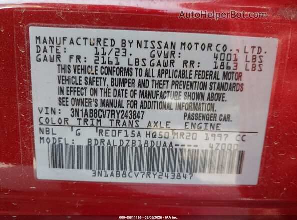 3N1AB8CV7RY243847 2024 NISSAN SENTRA Красный Вид подкапотного пространства
