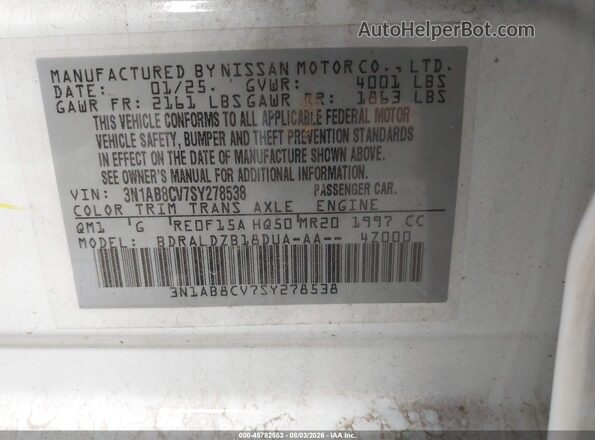 3N1AB8CV7SY278538 2025 NISSAN SENTRA White Widok komory silnika