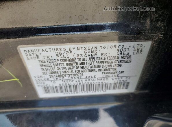 3N1AB8CV7SY389798 2025 NISSAN SENTRA Black VIN კოდის სტიკერის ხედი