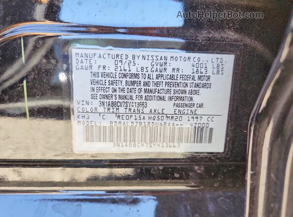 3N1AB8CV7SY413663 2025 NISSAN SENTRA Black VIN sticker view