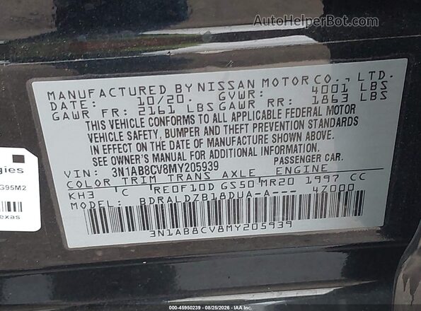 3N1AB8CV8MY205939 2021 NISSAN SENTRA Black ძრავის განყოფილების ხედი