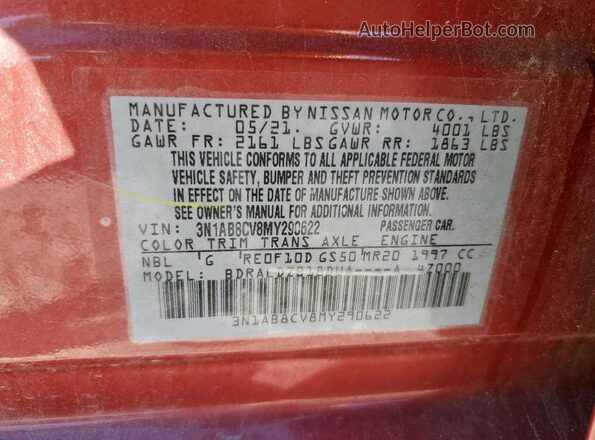 3N1AB8CV8MY290622 2021 NISSAN SENTRA Red Вид наклейки з VIN-кодом