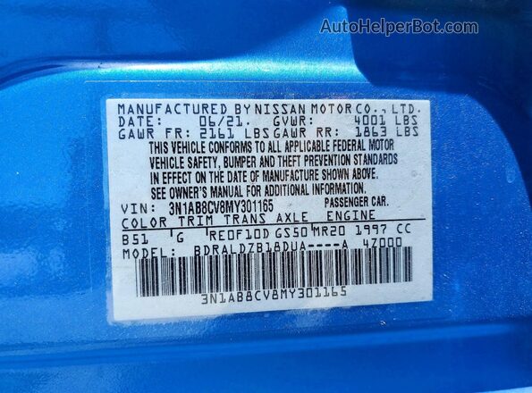 3N1AB8CV8MY301165 2021 NISSAN SENTRA Синий Вид подкапотного пространства