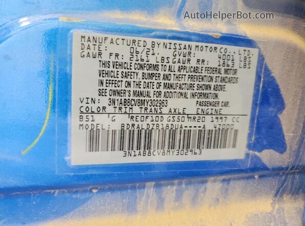 3N1AB8CV8MY302963 2021 NISSAN SENTRA Blue Widok komory silnika