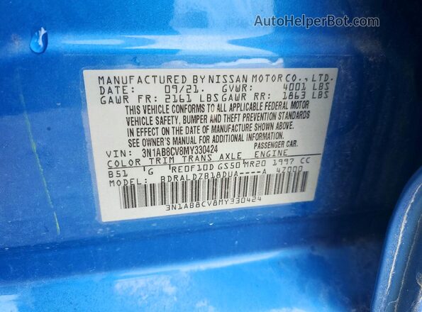 3N1AB8CV8MY330424 2021 NISSAN SENTRA Blue Շարժիչի բաժամունքի տեսք
