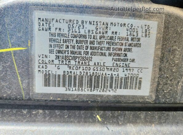 3N1AB8CV8PY282492 2023 NISSAN SENTRA Gray VIN კოდის სტიკერის ხედი