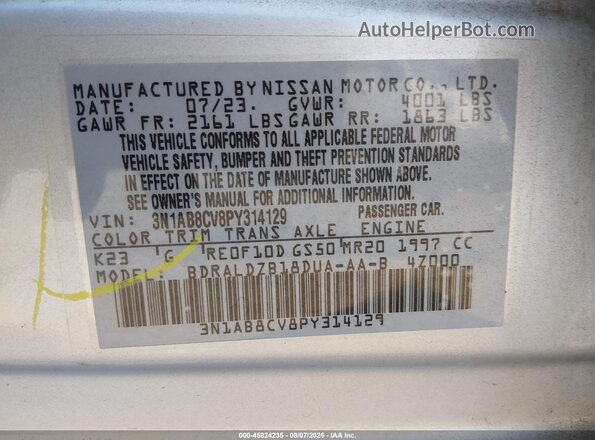 3N1AB8CV8PY314129 2023 NISSAN SENTRA Silver ძრავის განყოფილების ხედი
