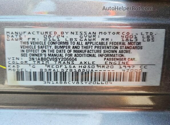 3N1AB8CV8SY206604 2025 NISSAN SENTRA Gray Widok naklejki z numerem VIN