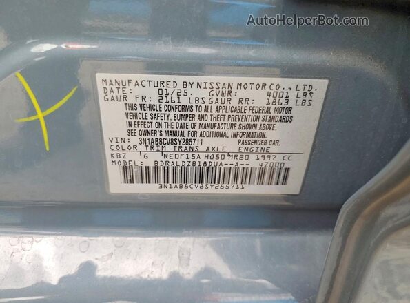 3N1AB8CV8SY285711 2025 NISSAN SENTRA Blue Widok komory silnika