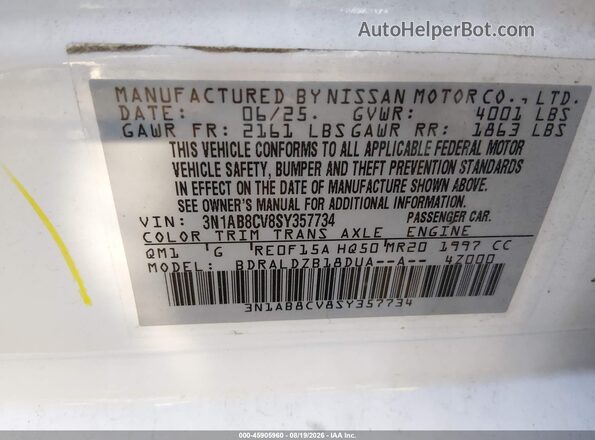 3N1AB8CV8SY357734 2025 NISSAN SENTRA White Вид підкапотного простору