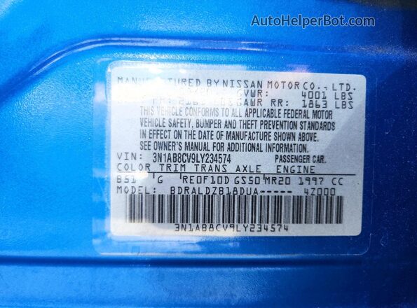 3N1AB8CV9LY234574 2020 NISSAN SENTRA Синий Вид подкапотного пространства