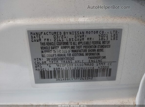 3N1AB8CV9MY265342 2021 NISSAN SENTRA White Շարժիչի բաժամունքի տեսք