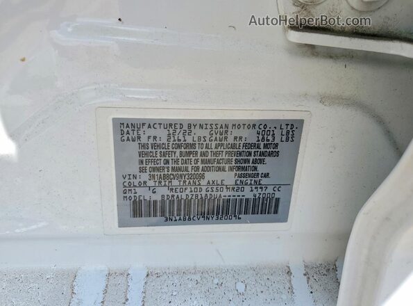 3N1AB8CV9NY320096 2022 NISSAN SENTRA White Widok komory silnika
