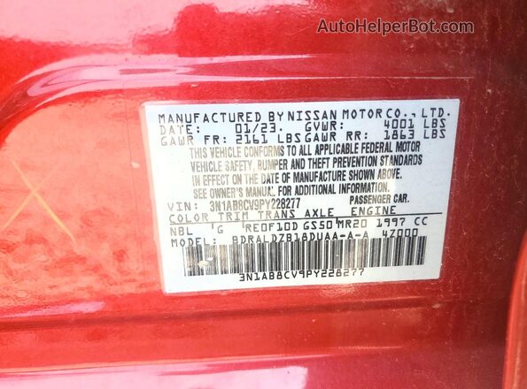 3N1AB8CV9PY228277 2023 NISSAN SENTRA Red Շարժիչի բաժամունքի տեսք