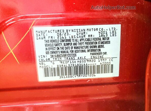 3N1AB8CV9RY207206 2024 NISSAN SENTRA Red Vista del compartimento del motor