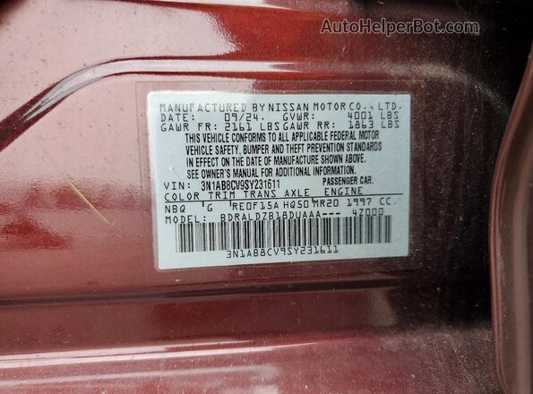 3N1AB8CV9SY231611 2025 NISSAN SENTRA Burgundy Շարժիչի բաժամունքի տեսք