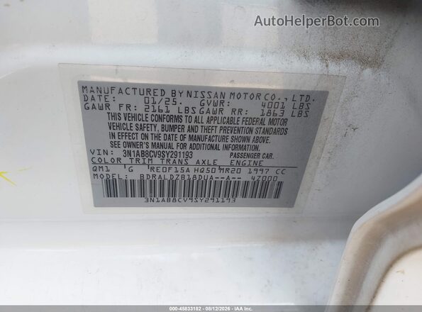 3N1AB8CV9SY291193 2025 NISSAN SENTRA White Вид підкапотного простору