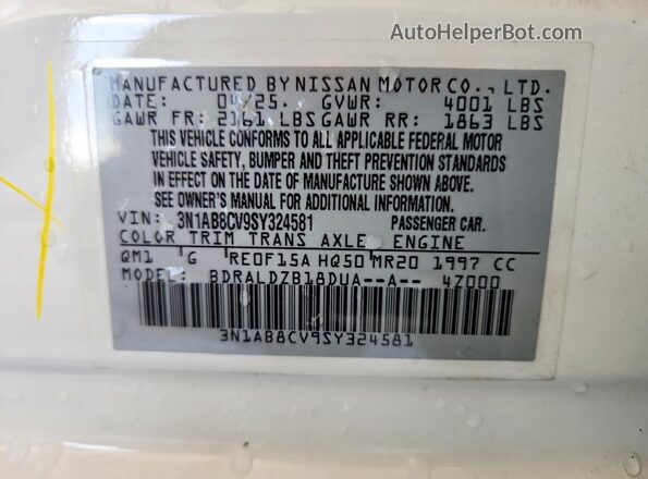3N1AB8CV9SY324581 2025 NISSAN SENTRA White Вид підкапотного простору