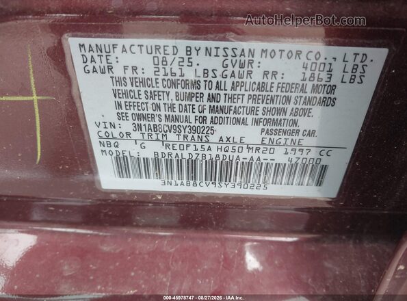 3N1AB8CV9SY390225 2025 NISSAN SENTRA Burgundy ძრავის განყოფილების ხედი