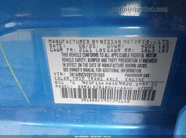 3N1AB8CV9SY391648 2025 NISSAN SENTRA Blue ძრავის განყოფილების ხედი