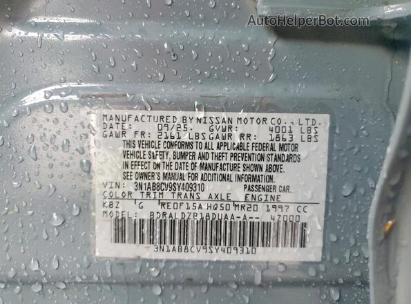 3N1AB8CV9SY409310 2025 NISSAN SENTRA Blue Vista de la etiqueta del VIN