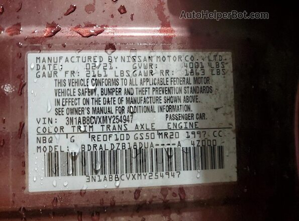 3N1AB8CVXMY254947 2021 NISSAN SENTRA Maroon Vista del compartimento del motor