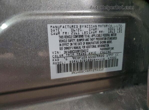 3N1AB8CVXMY294512 2021 NISSAN SENTRA Gray ძრავის განყოფილების ხედი