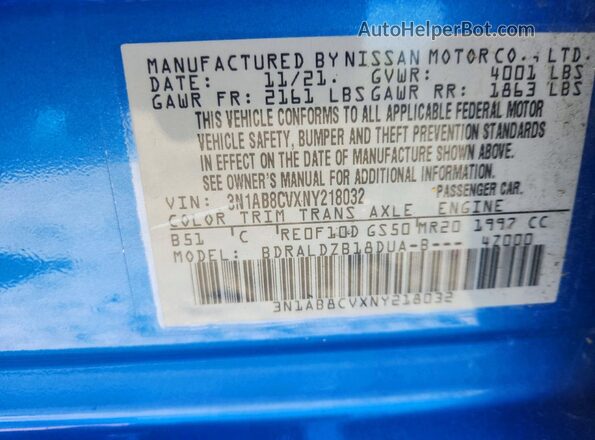 3N1AB8CVXNY218032 2022 NISSAN SENTRA Blue Widok komory silnika