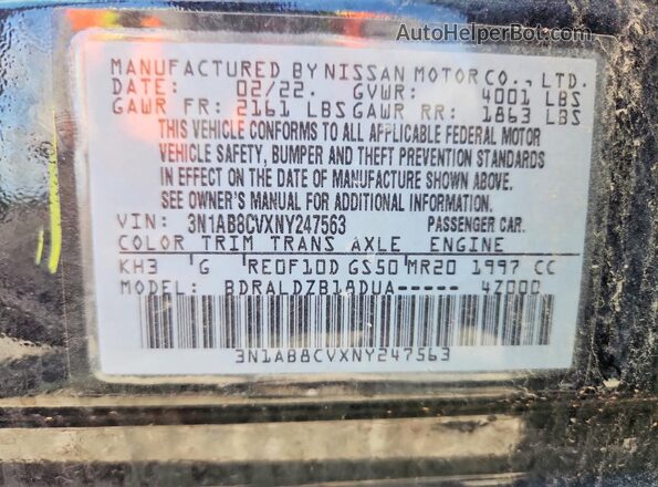3N1AB8CVXNY247563 2022 NISSAN SENTRA Black Engine compartment view