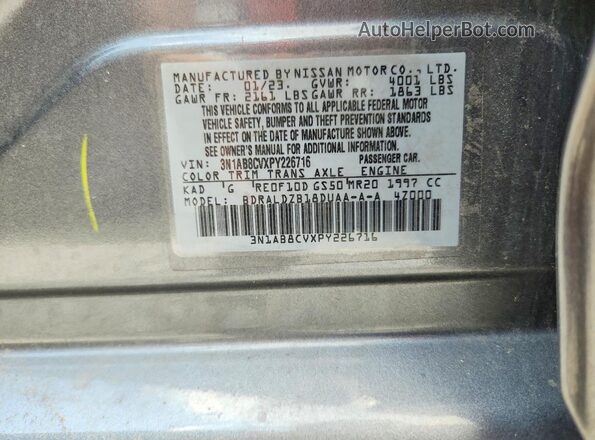 3N1AB8CVXPY226716 2023 NISSAN SENTRA Silver Widok naklejki z numerem VIN