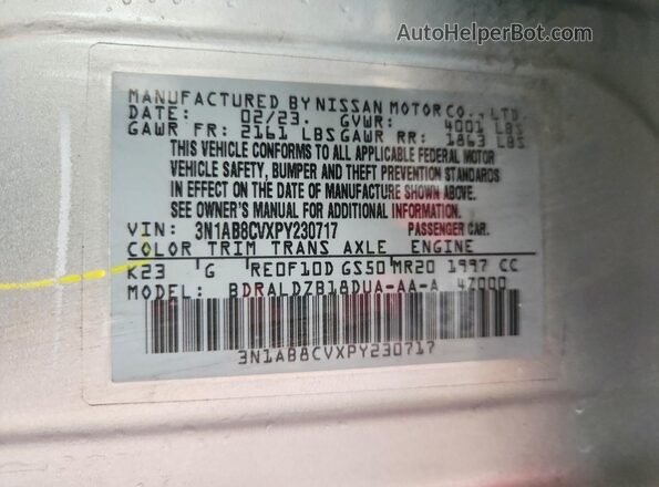 3N1AB8CVXPY230717 2023 NISSAN SENTRA Серебряный Вид подкапотного пространства