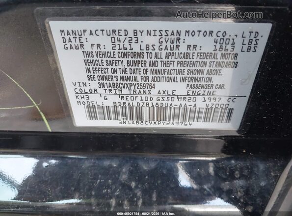 3N1AB8CVXPY259764 2023 NISSAN SENTRA Black Շարժիչի բաժամունքի տեսք