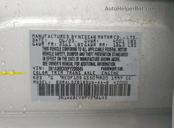 3N1AB8CVXPY298645 2023 NISSAN SENTRA Silver Widok komory silnika