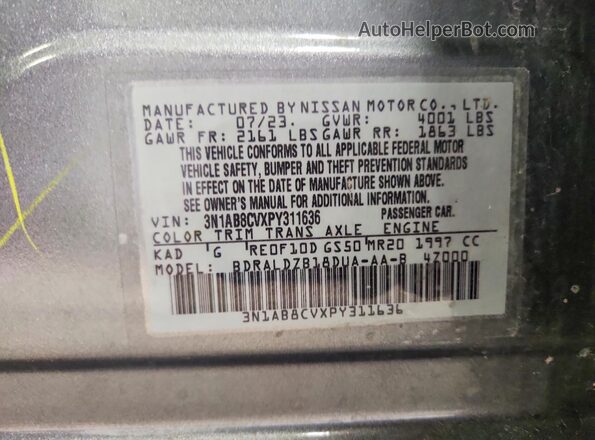 3N1AB8CVXPY311636 2023 NISSAN SENTRA Gray VIN sticker view