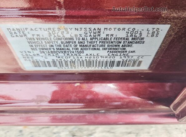 3N1AB8CVXRY241560 2024 NISSAN SENTRA Burgundy Engine compartment view