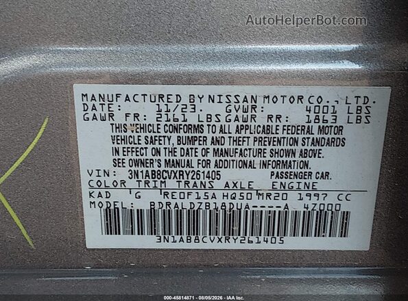 3N1AB8CVXRY261405 2024 NISSAN SENTRA Gray ძრავის განყოფილების ხედი